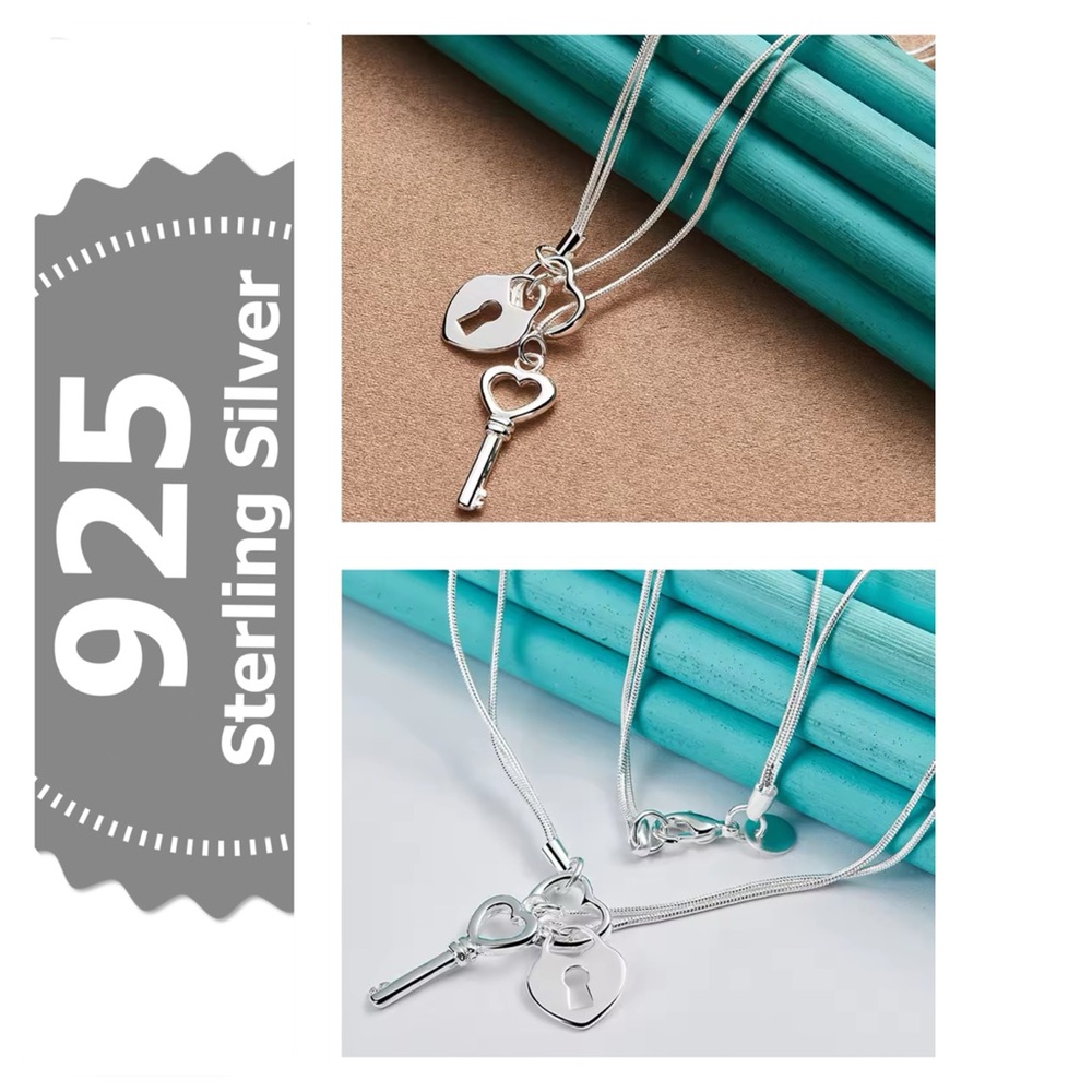 🐘🐘 925 Sterling Silver Key Heart Lock Necklace